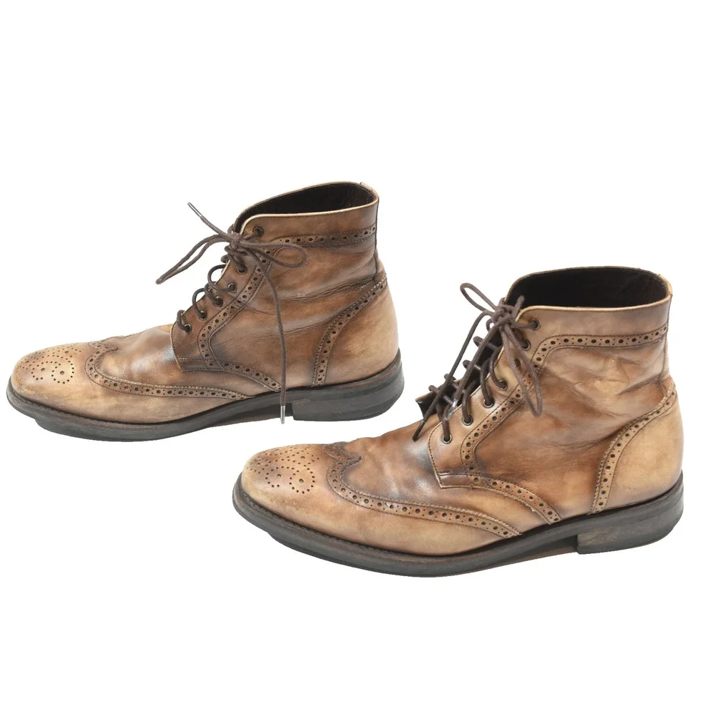 Thursday Boot Co Wingtip Boots Mens 9.5 Brown Leather Burnished Lace-Up